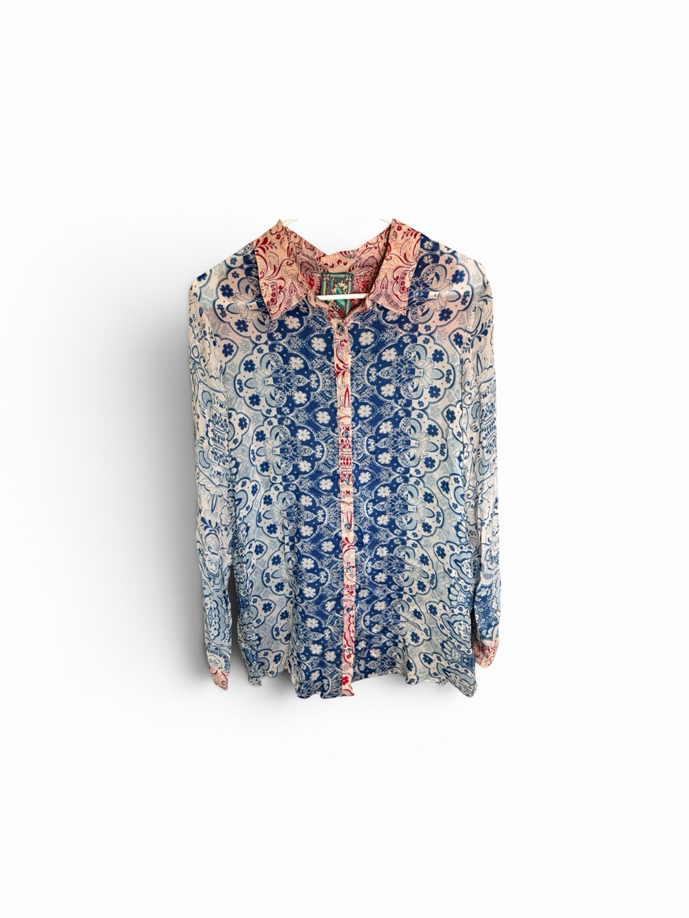 Johnny Was Blue, White & Red Patterned Lightweight button up Shirt